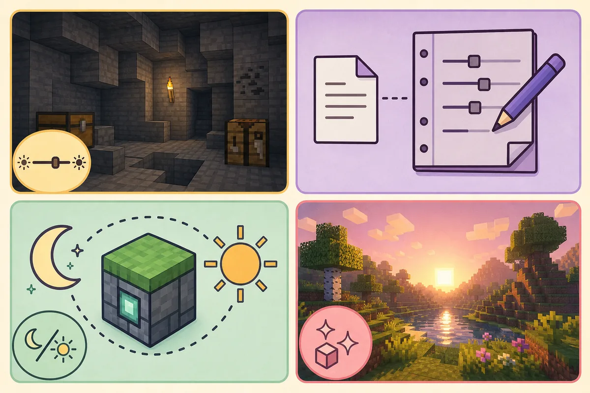 Editorial comparison of Minecraft lighting and graphics settings