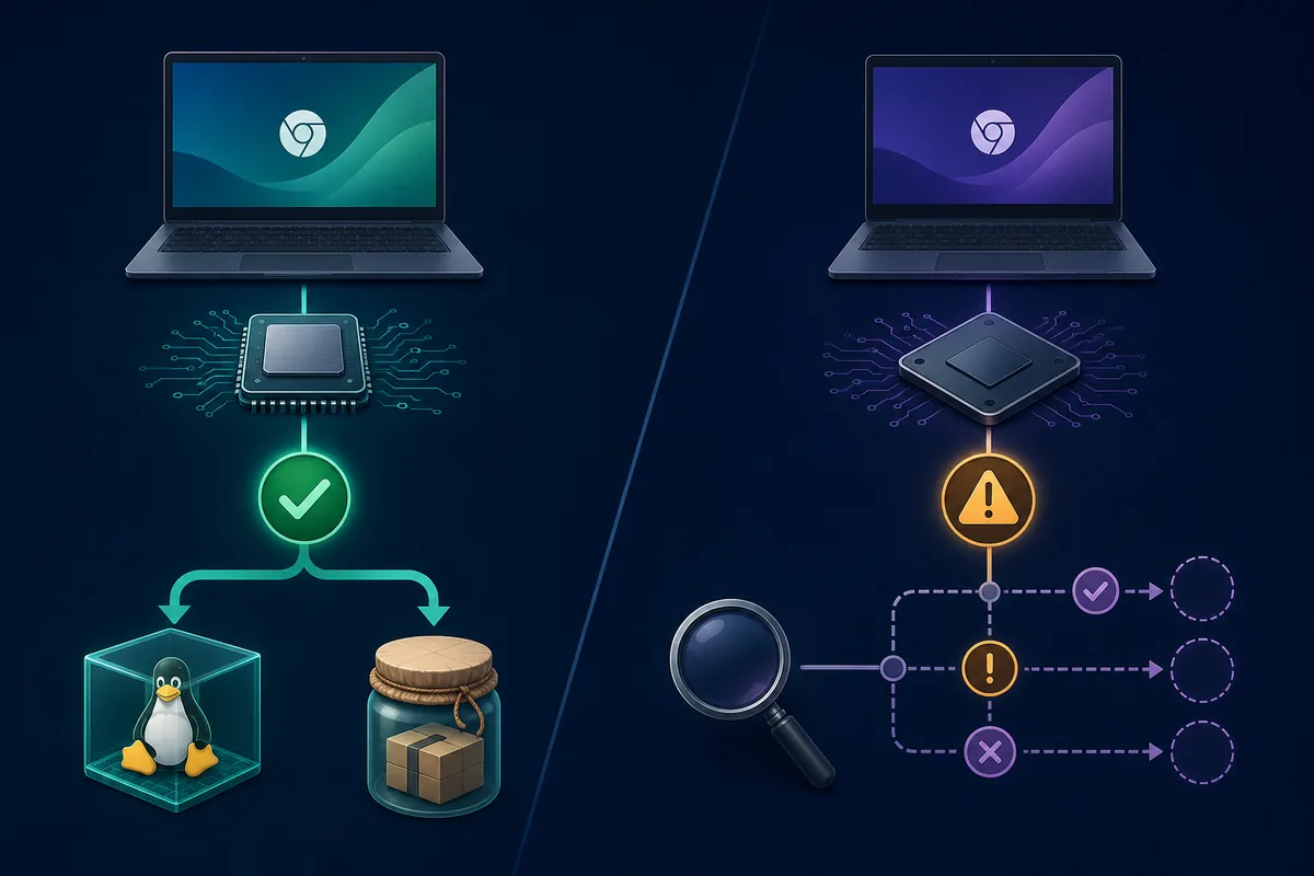 Ilustración explicativa sobre compatibilidad de SKlauncher en Chromebook