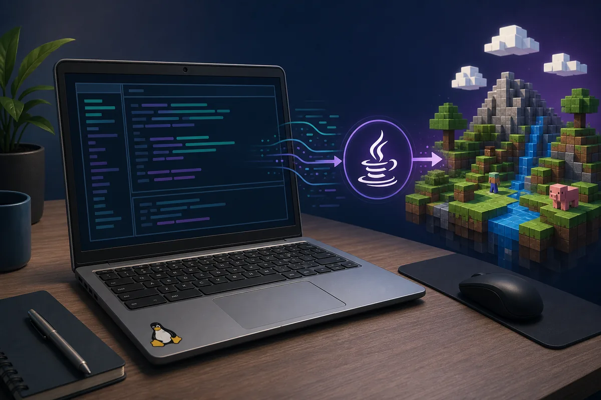 Ilustración conceptual de un Chromebook usando Linux y Java