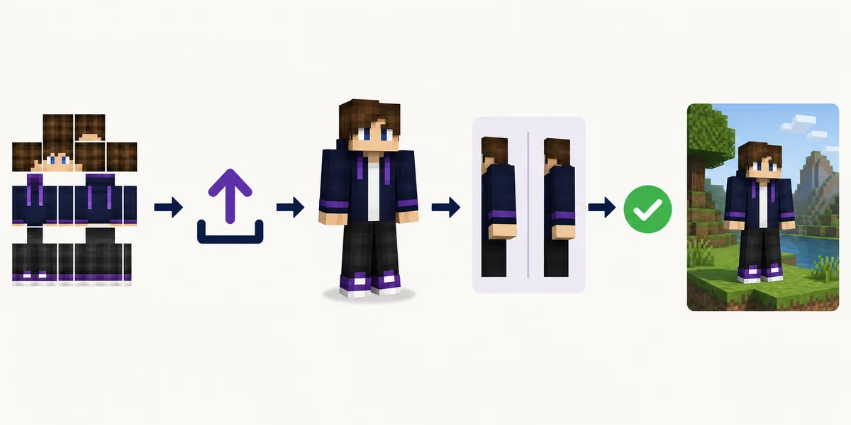 Ilustración editorial del proceso para subir una skin en SKlauncher